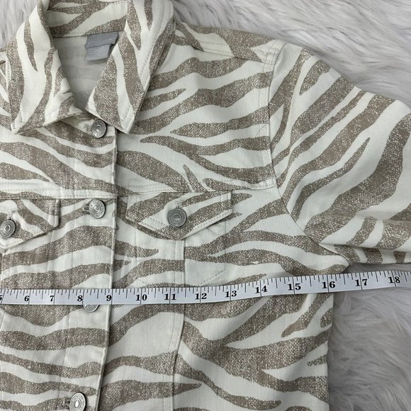 Chicos Womens 00P Zebra Print Button Up Jacket Stretch Fringe Bottom - Picture 5 of 9